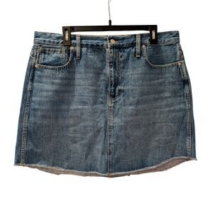 Madewell Rigid Denim A-Line Mini Skirt Size 32 Blue Raw Hem High Rise Cotton